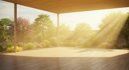 Sunny patio with garden view