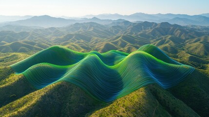 Mountain range overlaid with digital lines