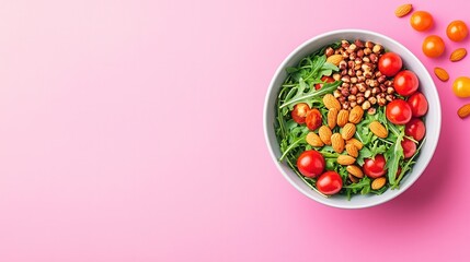 Healthy Salad with Cherry Tomatoes Almonds and Hazelnuts