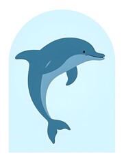Fototapeta premium Blue dolphin jumping silhouette simple ocean animal illustration design