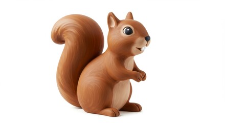 Adorable brown squirrel figurine with a bushy tail sitting upright on a white background offering a whimsical and charming aesthetic ideal for children's decor and nature enthusiasts