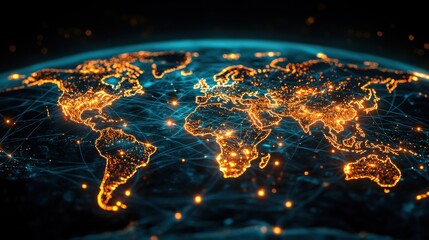 Global Network Connection with Illuminated Cities at Night