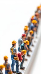 Miniature workers in line, carrying supplies