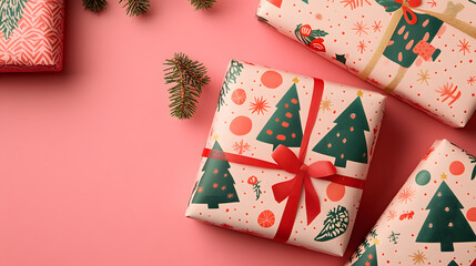 Pink romantic Christmas holiday pattern