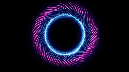 Colorful, glowing circle with a black background. The circle is made up of blue and pink colors