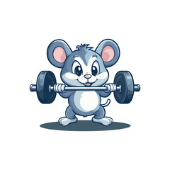 mascot cute Sispek Mouse lifts barbell vector design