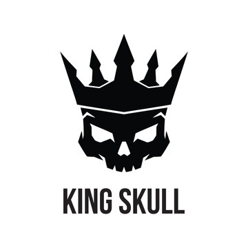 Skull with crown logo design concept. Vintage king skull sign illustration, vector.