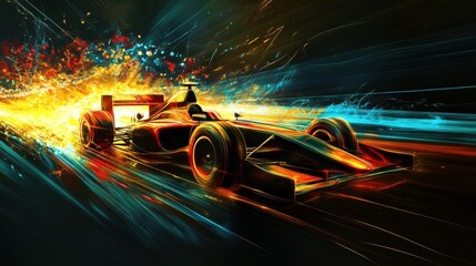 Obraz premium Powerful Racing Car in Motion with Colorful Speed Effects and Dynamic Lighting
