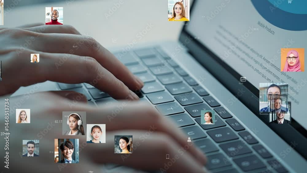 Poster Multinational human resources network concept with business people using laptops in office