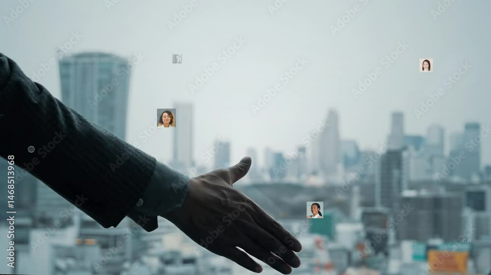 Poster group of business people shaking hands and concept of multinational human resources network