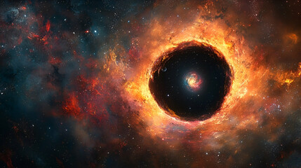 Fototapeta premium Fiery celestial object encircled by cosmic nebulae.