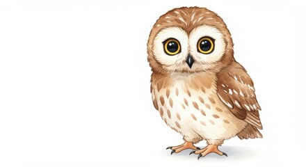 Naklejka premium Adorable watercolor illustration of a cute owl with big eyes on white background perfect for children's book, greeting card, nursery art and educational materials