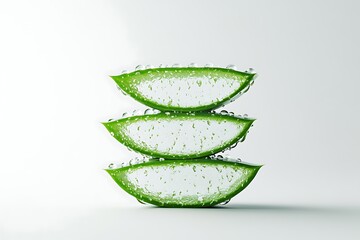 aloe vera leaves, close-up shot of three slices of aloe vera stacked on top of each other