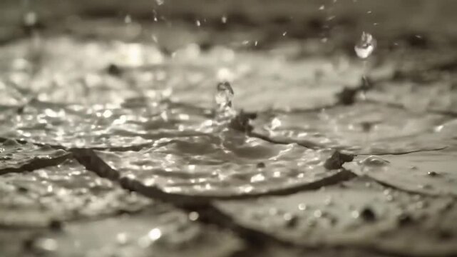 Revival Symphony: Raindrops dance on parched land, creating life's artwork
