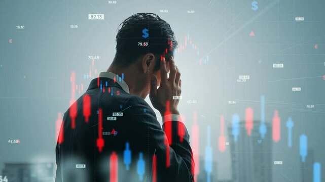 悩む男性と金融コンセプト