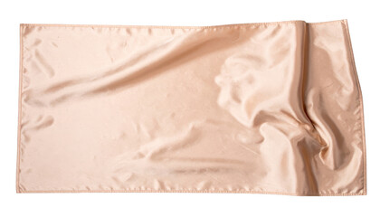 A peach-colored silk scarf is displayed against a white background.