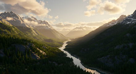 3D Render of Beautiful Mountain Valley