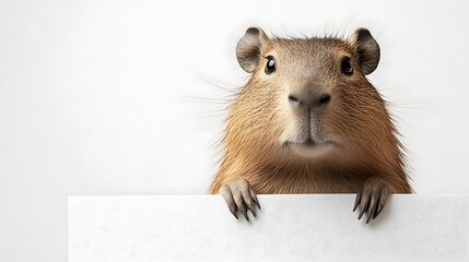 Fototapeta premium Adorable Capybara Holding a Blank Sign: Perfect for Your Message!