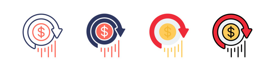 Obraz premium Devaluation Multi Style Icon Set Vector 