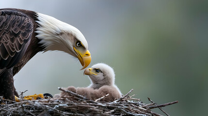Bald Eagle Parent Feeding Baby Eagle In Nest