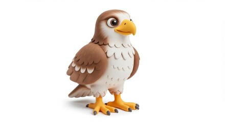 Cute Cartoon Hawk Character Standing on White Background for Children's Illustration and Educational Materials about Wildlife and Nature