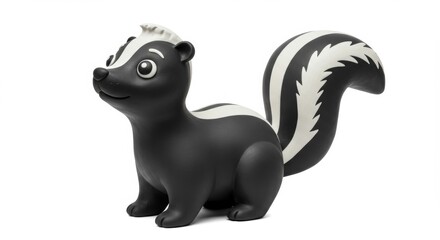 Cute Cartoon Skunk Character with Black and White Stripes Standing on a White Background for Children's Illustration and Educational Materials