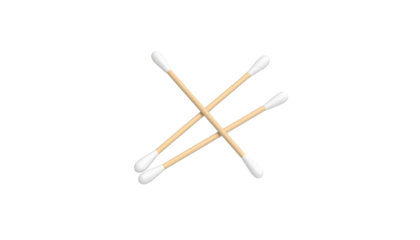 Three cotton swabs are arranged in a criss-cross pattern against a white background.
