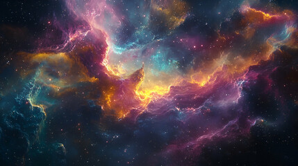 Fototapeta premium Colorful nebulae, swirling cosmic clouds, filled with stars.