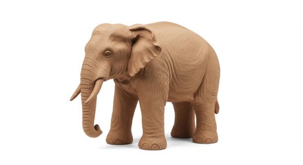 Obraz premium Detailed clay sculpture of an Asian elephant standing gracefully against a bright white backdrop showcasing texture, form, and artistic craftsmanship for animal lovers and art collectors.
