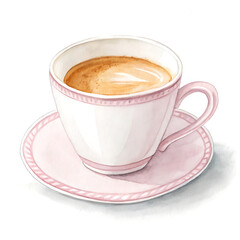 Obraz premium Elegant Pale Pink Watercolor Clipart Coffee Cup Illustration