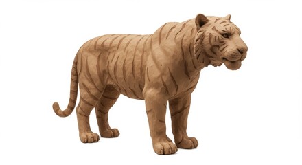 Obraz premium Detailed Tiger Sculpture Art Piece Capturing Wildlife Majesty in Clay Form Depicting Strength and Grace, Ideal for Nature Enthusiasts and Art Collectors Alike