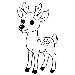 Deer Coloring Pages For Kids. Deer Cartoon Coloring Book Printable. Deer Icon. Cute Deer Cartoon Illustration