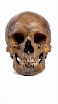 Anatomical skull model with visible teeth and bone structure against a white background for educational or medical illustration use