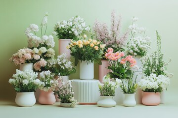 Elegant Spring Flower Arrangement in Pastel Vases White and Pink Blooms Home Decor