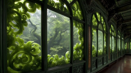 Fototapeta premium intricately carved jade tile wall