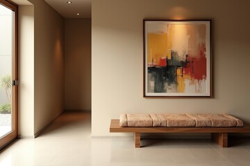 Serene foyer with modern art piece