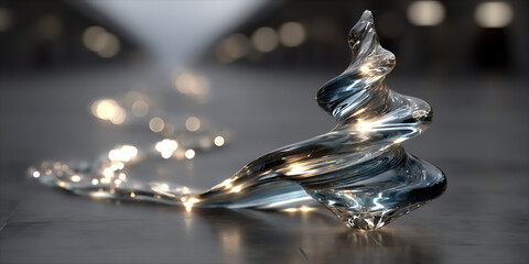 abstract crystal trophy on mirrored pedestal