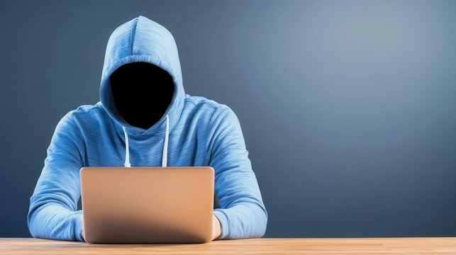 Anonymous hooded hacker is using laptop to commit cybercrime online now.