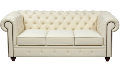 Luxurious white leather couch set against a vibrant green and blue plaid background