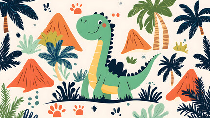 Obraz premium Colorful cartoon cute dinosaur pictures