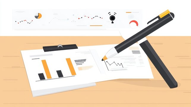 Analyzing business data with pen and graphics charts financial report investment decision making concept success strategy