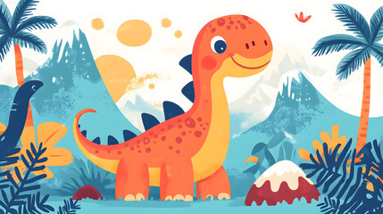 Naklejka premium Colorful cartoon cute dinosaur pictures