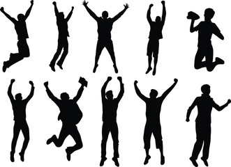 Jumping people silhouettes vector set for celebration and success designs and creative projects art 