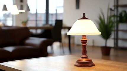 Elegant Wooden Table Lamp with White Shade in Modern Living Room Interior