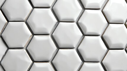 Discover sleek glossy white hexagonal tiles with elegant grey grout lines—perfect for modern kitchens, bathrooms, and backsplashes. Elevate your space with this contemporary geometric tile design!