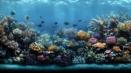 Obraz premium Colorful Underwater Coral Reef With Diverse Fish