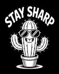 Humorous cactus illustration with sunglasses, conveying a message of alertness