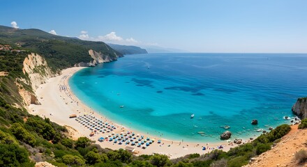 Naklejka premium Beach View with Turquoise Sea and White Sand