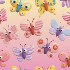 Cute Cartoon Butterflies Seamless Pattern