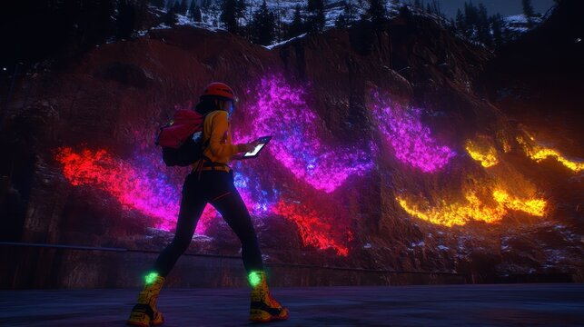 Vibrant night artist illuminating urban canvas with radiant light painting performance creative expression in city park exploration